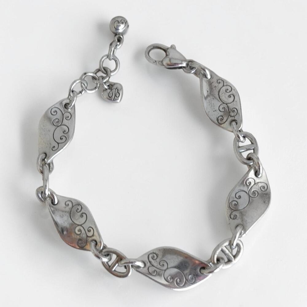 Brighton Twirl Scrolled Swirl Motif Link Bracelet Silver Plated Retired 7-8"